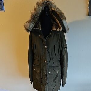 Bebe Winter Jacket Size SP Olive. Hood.